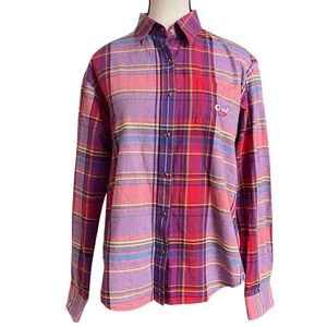 Cruel Girl Rainbow Plaid Longsleeve Shirt Pink Snap Close‎ Buttons Sz.M